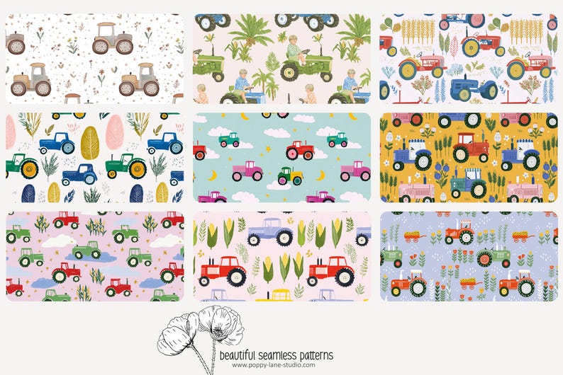 cute tractor pattern, seamless tractor fabric pattern, tractor digital paper, tractor background, farm papers, boys seamless, tractor prints image 4