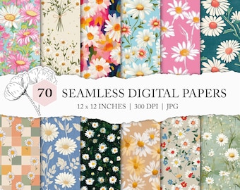 seamless daisy background, marguerite digital paper, daisy seamless file, chrysanthemum printable, daisy surface pattern, floral scrapbook
