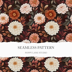 padrão floral marrom sem costura, padrão sem costura de dália, design têxtil floral de outono, tecido para impressão, estampa de flor marrom, dália vintage JPG
