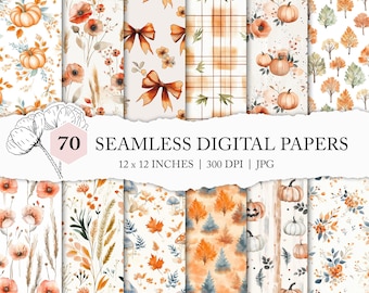 seamless autumn pattern, watercolour fall pattern, autumn background, fall digital paper, autumn printable, pumpkin season, digital files
