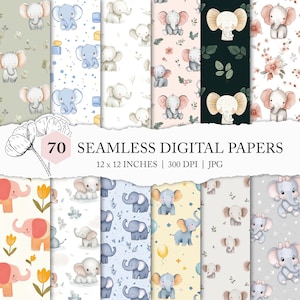 baby elephant seamless pattern, elephant printable craft paper, cute elephant background, kids seamless, African animal custom fabric design