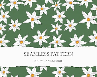seamless narcissus pattern, green floral seamless background, flower seamless pattern, spring flower background, Oktoberfest digital paper