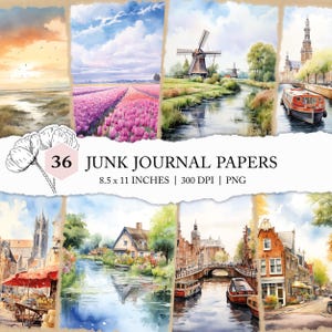 Diario basura de los Países Bajos, diario de viaje de Holanda, fondos de acuarela de Europa, Holanda imprimible, papel digital de los Países Bajos, impresión de viaje