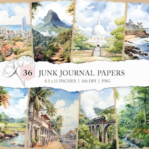 Journal de vacances au Sri Lanka, cartes postales aquarelles du Sri Lanka, journal de voyage en Asie, lieux de vacances imprimables, papiers de journal indésirable du Sri Lanka