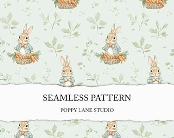 cottagecore bunny pattern, bunny and carrot background, rabbit digital paper, seamless rabbit pattern, kids seamless, bunny custom fabric