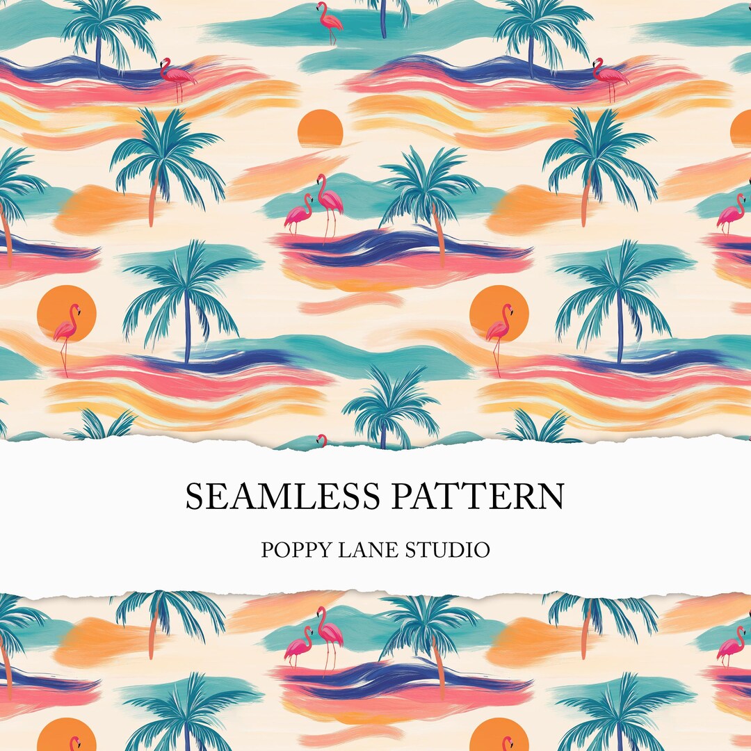 Sunset Beach Background, Seamless Beach Pattern, Hawaii Fabric ...