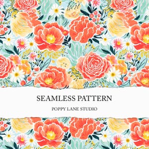 colourful preppy flower pattern, seamless summer floral pattern, cute orange flower background, preppy floral digital paper, commercial use