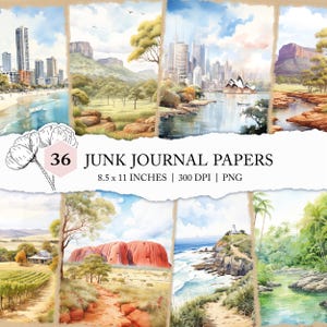 Journal de vacances en Australie, cartes postales australiennes à l'aquarelle, journal de voyage Down Under, pages de vacances imprimables, papiers instantanés de journal indésirable