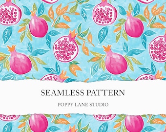 bright pomegranate seamless background, pomegranate pattern, preppy fruit background, watercolour pomegranate digital paper, commercial use