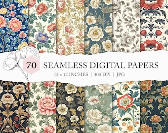 Regency floral seamless pattern, vintage floral background, ornate flower printable, antique vintage floral seamless file, Victorian paper