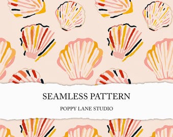 pastel seashell seamless pattern, shell background, pastel beach digital paper, summer seamless, beach printable paper, oyster seamless file