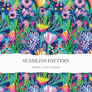 Patrón floral abstracto colorido sin costuras, patrón floral de verano preppy, fondo primaveral, diseño textil floral artístico, estampado floral bohemio.