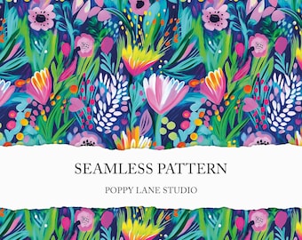 colourful abstract wildflower seamless, preppy summer floral pattern, spring background, artistic flower textile design, boho flower print