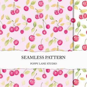 cute cherry pattern, seamless cherry background, cherry digital paper, cherry seamless file, commercial use JPEG, watercolour summer fruit