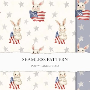 watercolour bunny seamless pattern, US flag textile design, red white and blue seamless, Independence Day background, July 4th celebration