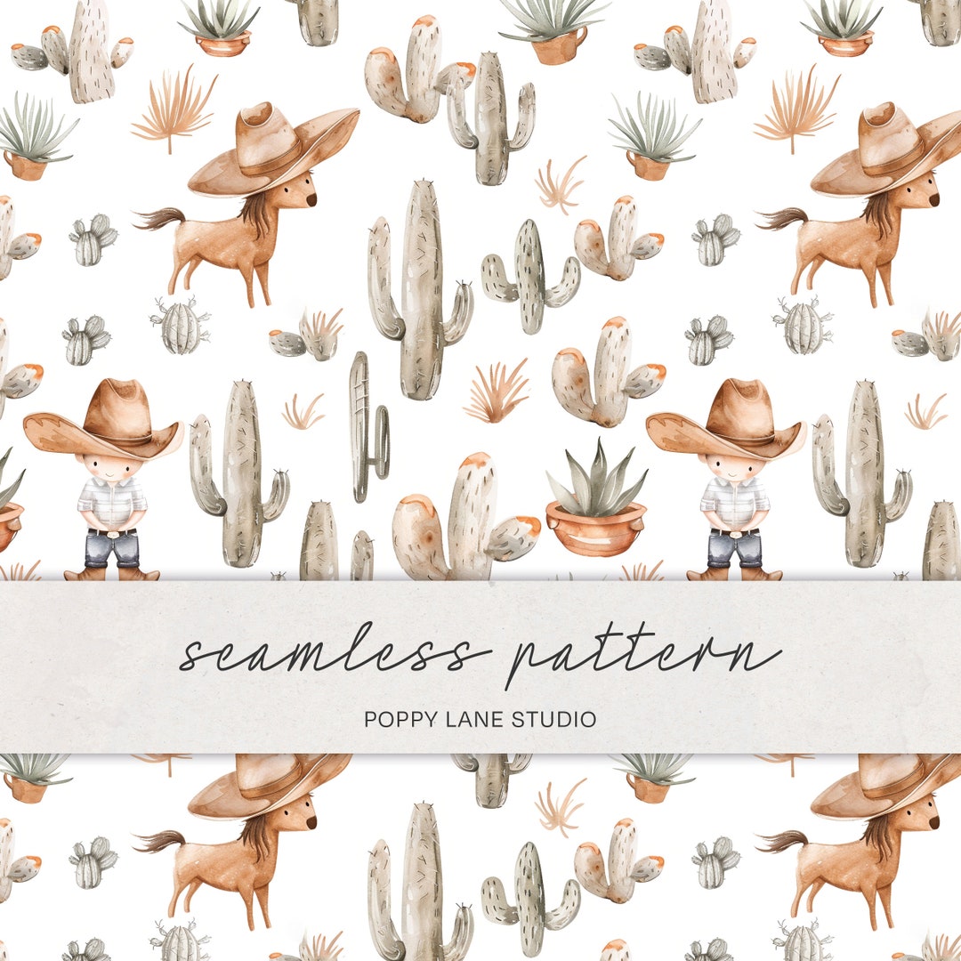 Cowboy Pattern for Kids, Watercolour Cowboy Background, Seamless ...