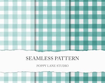 repeating teal gingham pattern, geometric digital paper, plaid teal background, turquoise plaid seamless file, basic checkered fabric design