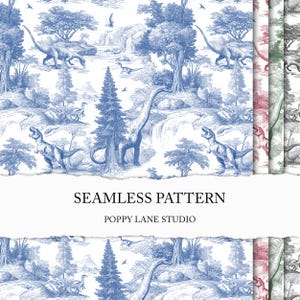 dinosaur toile de jouy pattern, dino jouy, dinosaur digital paper, dinosaur fabric, toile JPEG, dinosaur seamless pattern, Jurassic design