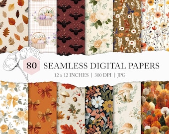 seamless autumn files, pumpkin seamless pattern, assorted cottagecore fall pattern, watercolour autumn background, farmhouse fall printables