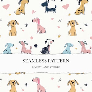 motif chien coloré, fond chien heureux, chien minimaliste sans couture, papier numérique chien pastel, animal de compagnie sans couture, motif chien moderne, tissu chien