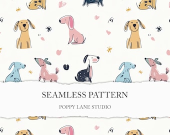 colourful dog pattern, happy dog background, minimalist dog seamless, pastel dog digital paper, pet seamless, modern dog pattern, dog fabric