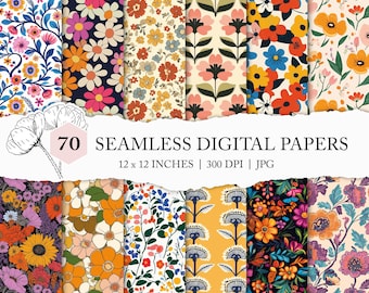 assorted retro floral seamless pattern, retro flower digital paper, seamless vintage flower printable paper, retro digital paper pack, JPEGs