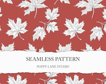 maple leaf seamless pattern, Canada digital paper, Canada seamless pattern, autumn leaves, red maple leaf background, Canada Day printable