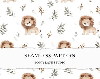 baby lion background, cute lion pattern, seamless lion digital pattern, gender neutral kids pattern, African animal seamless, lion seamless