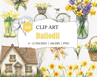 watercolour daffodil clip art, watercolour floral PNG images, spring clipart, spring flower graphics set, Easter floral PNGs, daffodil PNGs