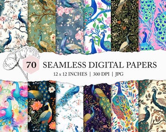 seamless peacock pattern, peacock digital paper, peacock background, peacock seamless file, printable paper, chinoiserie scrapbook designs