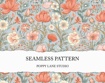 neutral ditsy floral background, seamless orange flower background, fall floral seamless, neutral flower pattern, vintage floral pattern JPG