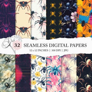 seamless spider pattern, spider background, seamless spider digital paper, arachnia pattern, tarantella pattern, spider printable paper
