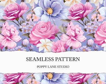 purple and pink flower pattern, lilac floral background, cute preppy flowers, seamless background pattern, purple spring floral pattern