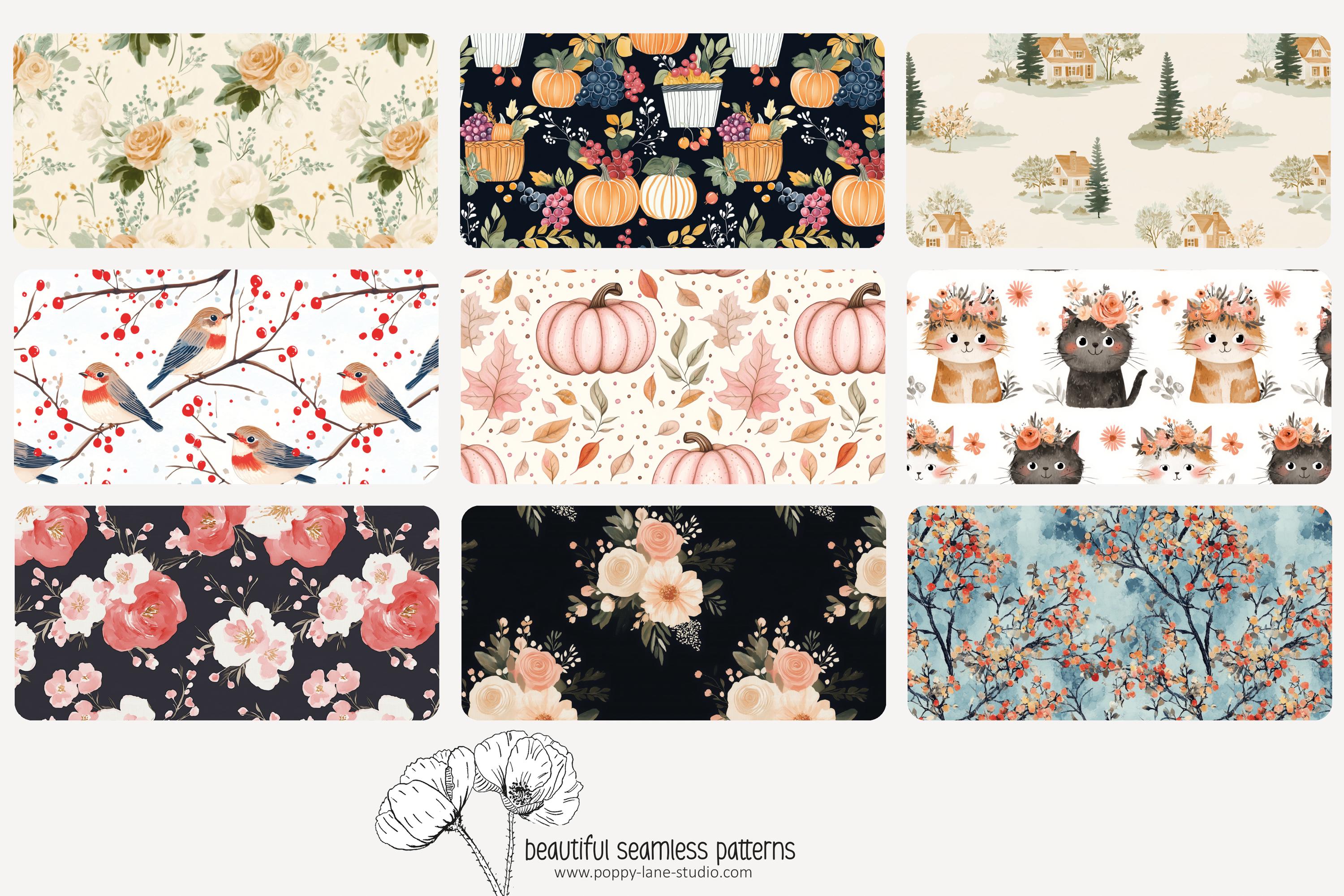 Seamless Autumn Files, Pumpkin Seamless Pattern, Assorted Cottagecore ...
