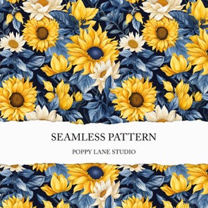 motif tournesol coloré sans couture, arrière-plan fleur rétro, bleu jaune, motif tournesol moderne en tissu, motif tournesol preppy sans couture