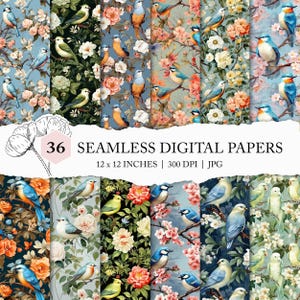 vintage bird pattern, bird background, vintage bird digital scrapbook paper, retro birds seamless file, bird arts and crafts printable paper