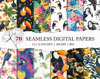 toucan seamless pattern, toucan digital paper, toucan background pattern, seamless tropical bird pattern, toucan scrapbook paper, printable