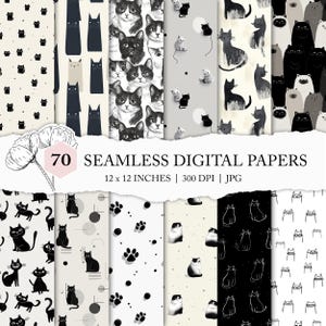 minimalistic cat pattern, line art cat, monochrome cat digital paper, simple cat printable, cat love papers, black/white cat seamless file