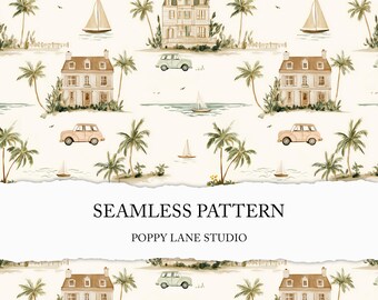 pastel coastal riviera fabric pattern, seafront background, beige Côte d'Azur digital paper, marina seamless, French Rivera seamless pattern