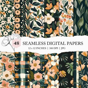 motif floral transparent, papier numérique floral boho orange, motif floral moderne en surface, arrière-plan botanique vert luxuriant, automne transparent