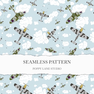 WW2 plane fight pattern, fighter plane seamless pattern, WWII, World War 2, aircraft background JPG, seamless WW2 background, commercial use