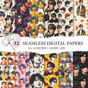 Patrón de fondo de kpop, patrón de kpop sin costuras, banda de chicos coreana, papel digital de Corea, papel de kpop imprimible, patrón digital de kpop sin costuras