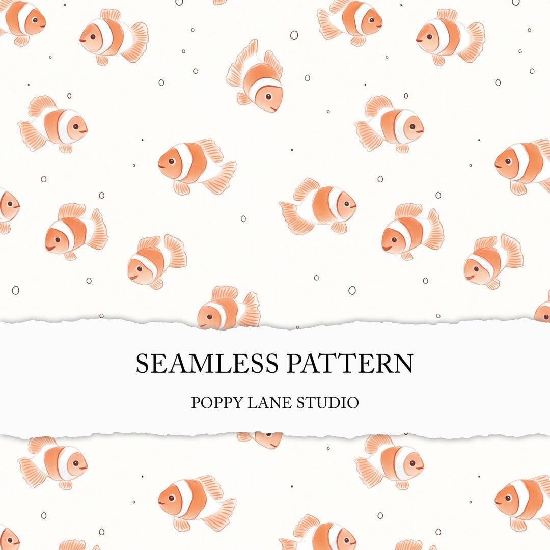 Clownfish Seamless Pattern, Orange Fish Background, Fish Pattern ...