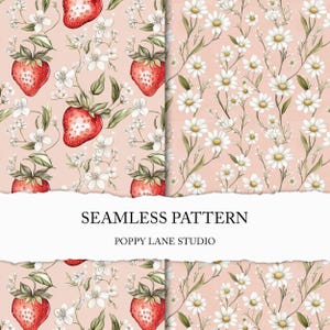 cute strawberry background, seamless strawberry pattern, preppy strawberry digital paper, pastel pink strawberry design, pattern combo, JPEG