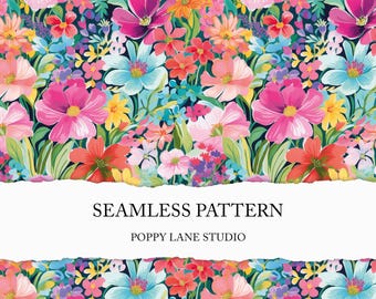 colourful wildflower pattern, preppy floral background, summer flower digital paper, spring floral seamless, seamless floral fabric print