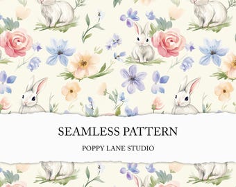 spring bunny background, seamless rabbit pattern, country farmhouse fabric, pastel bunny seamless pattern, shabby chic rabbit printable JPEG