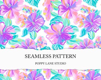 preppy hibiscus print, Hawaiian seamless pattern, seamless hibiscus digital file, tropical seamless file, beachy printable, hibiscus pattern