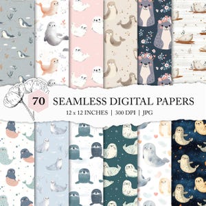 cute sea lion pattern, sea lion digital paper, ocean animal background, seal prints, gender neutral, seal printable fabric, nursery seamless