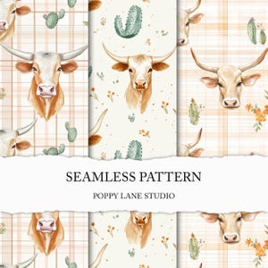 Aquarel Texas longhorn achtergrond, aquarel koe patroon, naadloos koe achtergrondpatroon, koe stier os cactus woestijn, commercieel gebruik