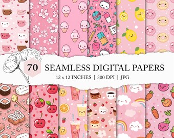 assorted pink Kawaii pattern, pink Kawaii digital paper, cute Japanese Chibi pattern, Kawaii scrapbook pages, printable pink kids pattern